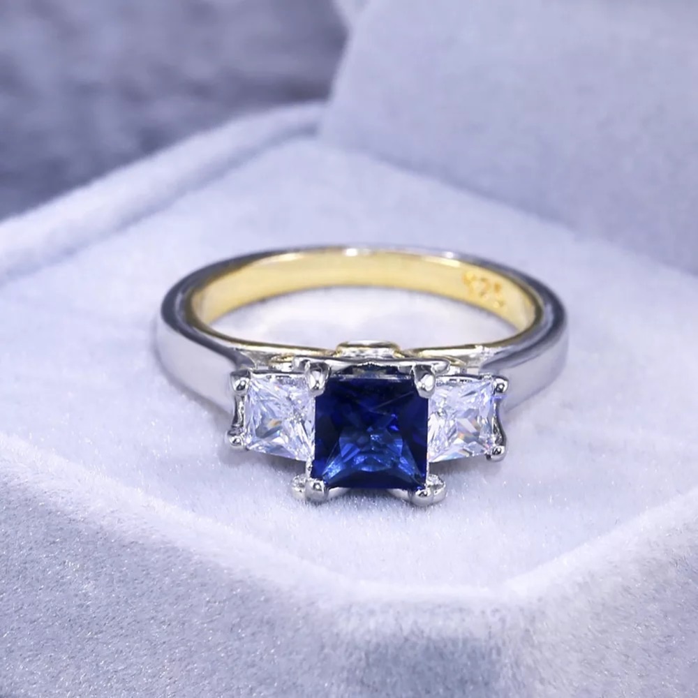New Two Tone 925 Silver Lovely Sapphire Ring - Picture 4 of 6